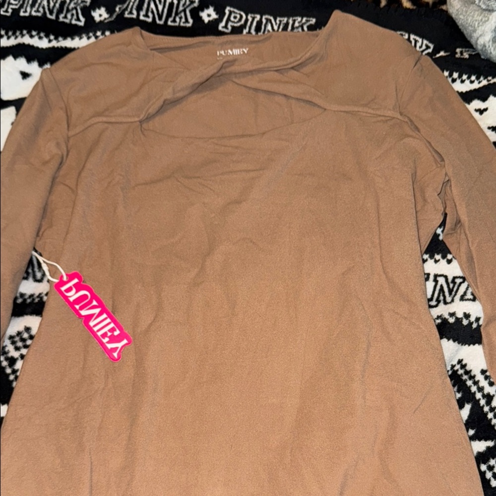 Fitted Brown and Tan Bodysuit Blouse